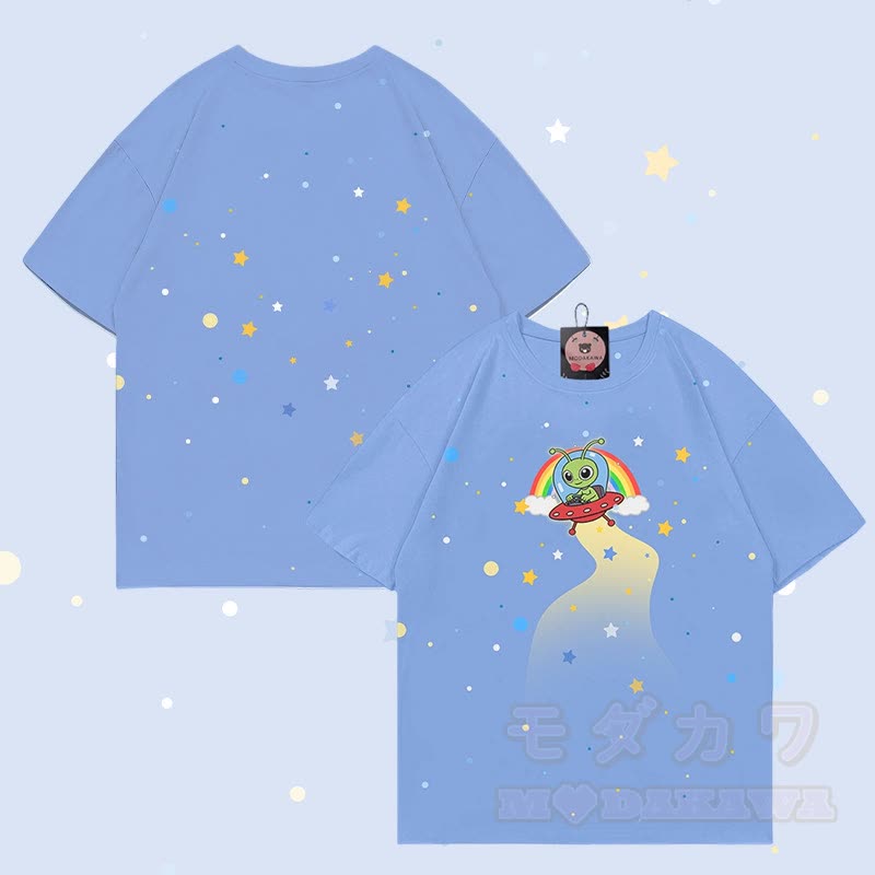 MODAKAWA Starry Alien Graphic All Over Print T-shirt - Blue - 5XL - image 2