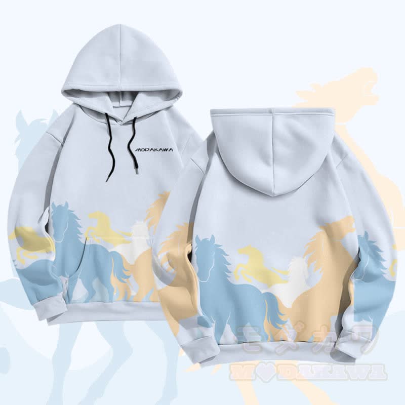 MODAKAWA Running Horse Graphic All Over Print Pullover Hoodie - Blue - 5XL - image 2