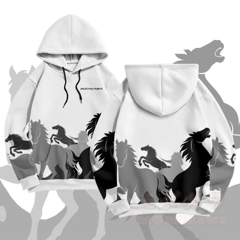 MODAKAWA Running Horse Graphic All Over Print Pullover Hoodie - White - 5XL - image 1