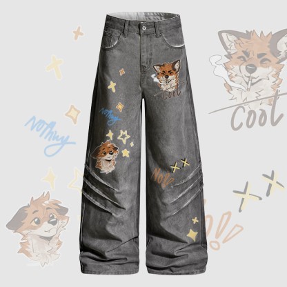 MODAKAWA X atka Fox Smoking Graphic Denim Pants - Grey - 2XL - image 2