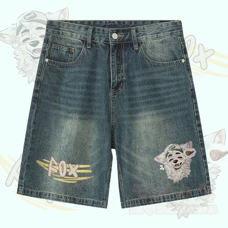 MODAKAWA X atka Fox Wants Meat Graphic Denim Shorts - Blue - 3XL - image 2