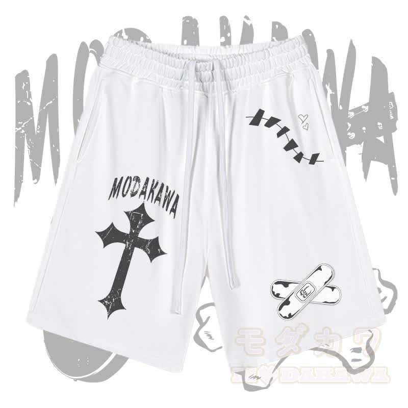 MODAKAWA Cross Bandage Graphic Drawstring Shorts - White - 2XL - image 1