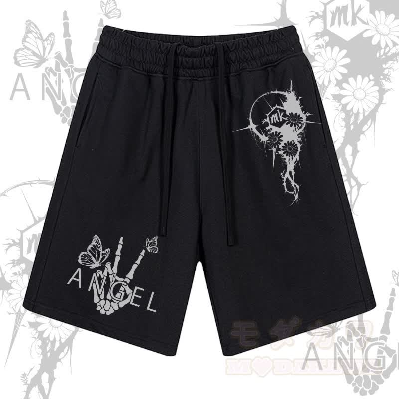 MODAKAWA Flower Skeleton Hand Graphic Drawstring Shorts - Black - 2XL - image 1