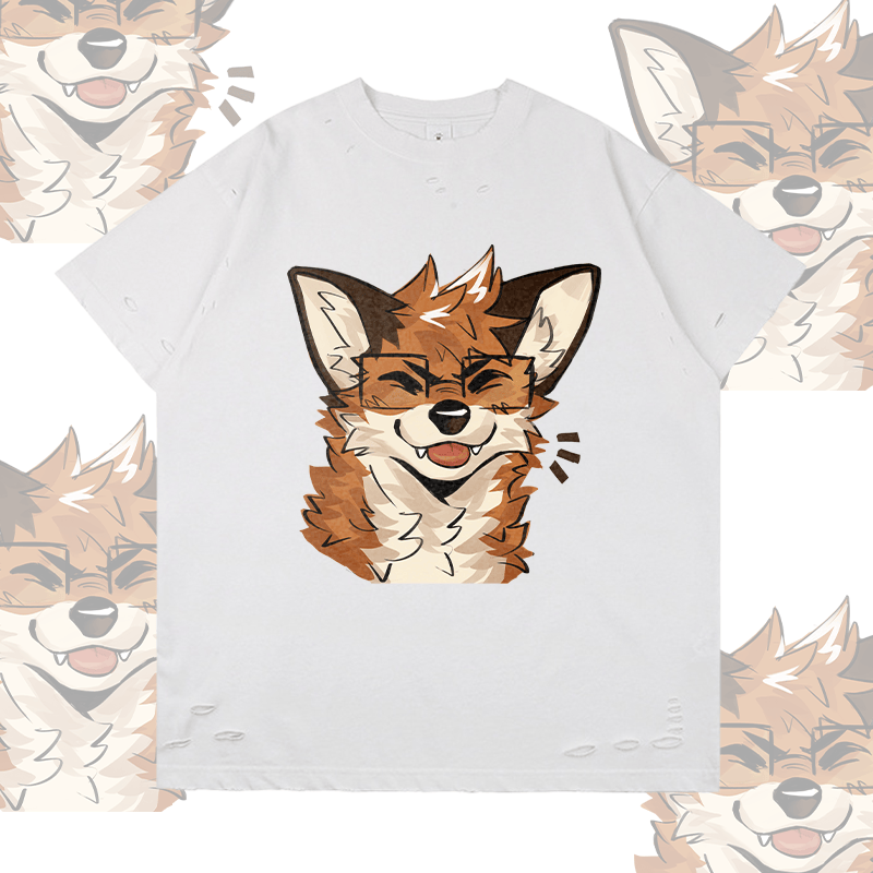 MODAKAWA X atka Fox Wearing Glasses Graphic Ripped T-shirt - White - 2XL - image 4