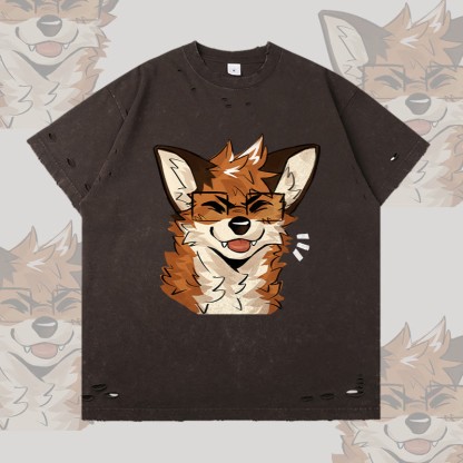 MODAKAWA X atka Fox Wearing Glasses Graphic Ripped T-shirt - Dark Brown - 2XL - image 1