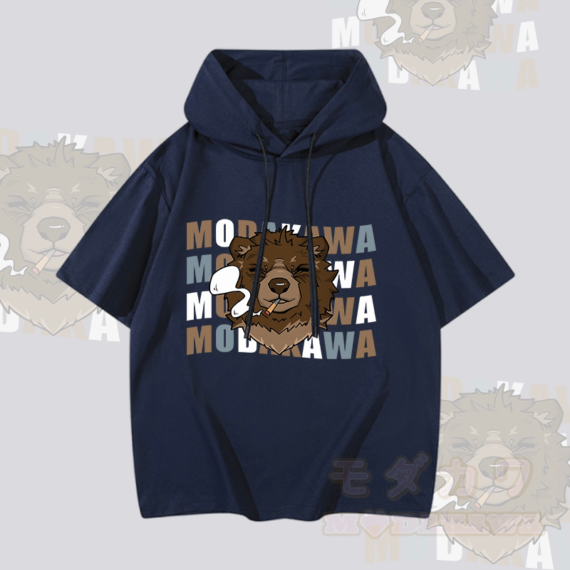 MODAKAWA Smoking Bear Graphic Short Sleeve Hoodie - Purplish Blue - 3XL - image 2