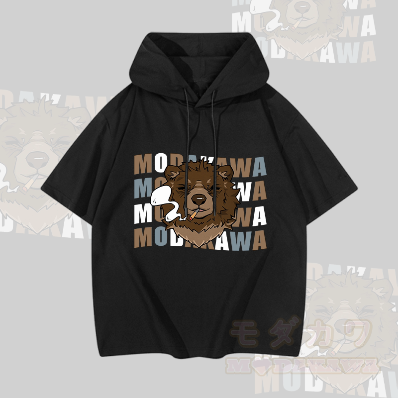 MODAKAWA Smoking Bear Graphic Short Sleeve Hoodie - Black - 3XL - image 1