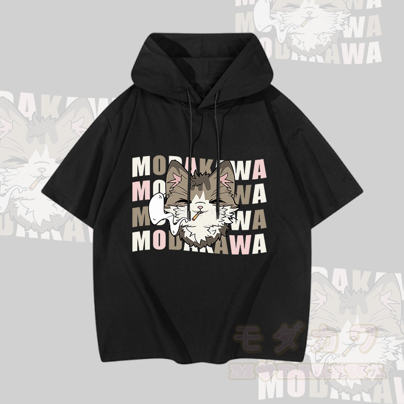 MODAKAWA Smoking Cat Graphic Short Sleeve Hoodie - Black - 3XL - image 2