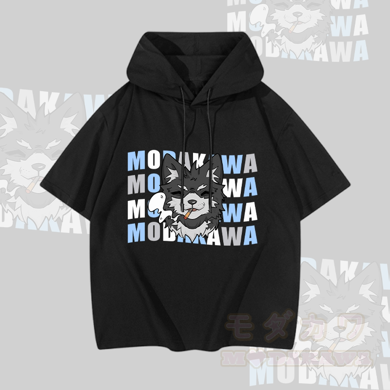 MODAKAWA Koda Smoking Puppy Graphic Short Sleeve Hoodie - Black - 3XL - image 1