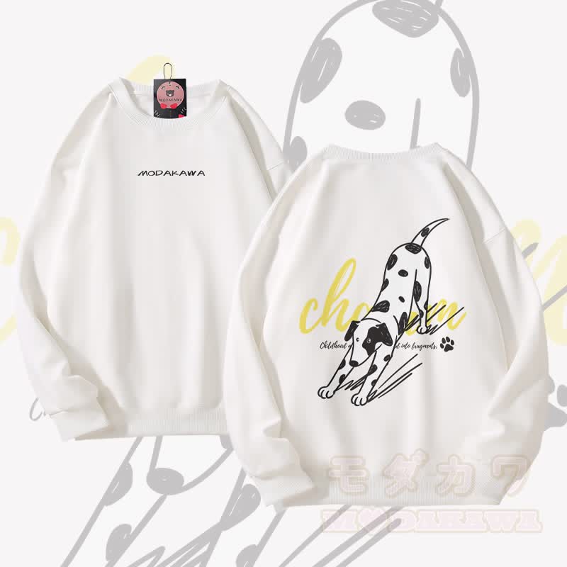 MODAKAWA Stretching Spotted Dog Graphic Unisex Sweatshirt - White - 5XL - image 5