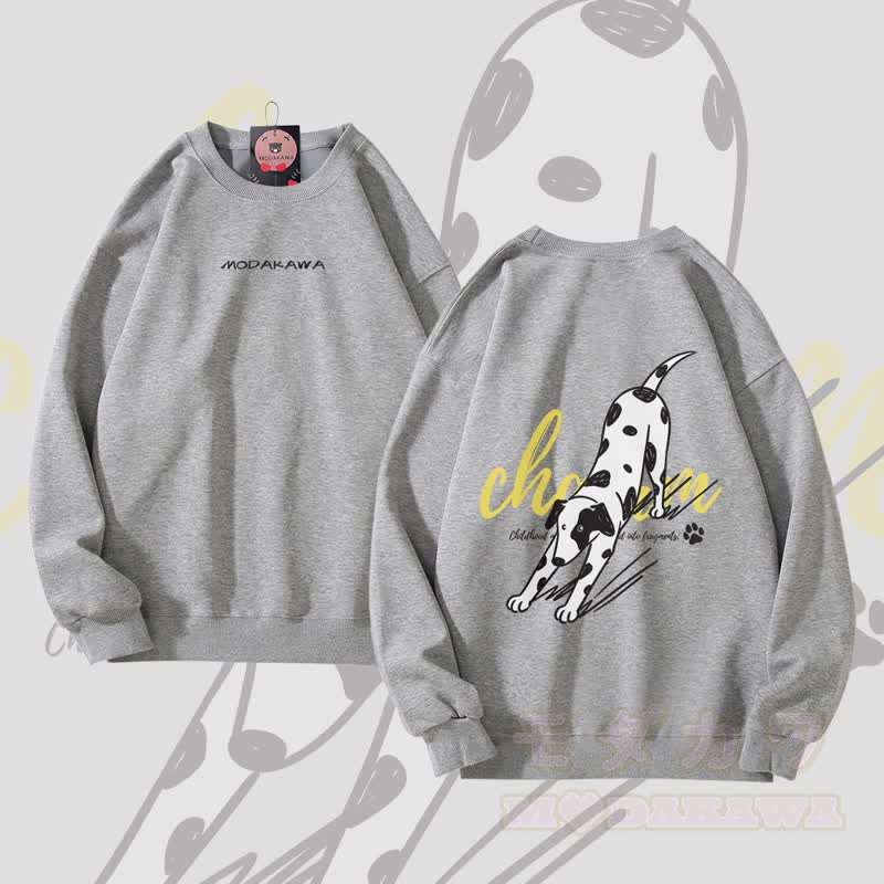 MODAKAWA Stretching Spotted Dog Graphic Unisex Sweatshirt - Grey - 5XL - image 3