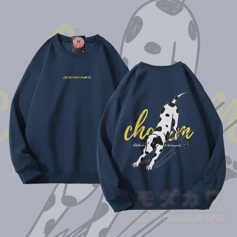 MODAKAWA Stretching Spotted Dog Graphic Unisex Sweatshirt - Dusty Blue - 5XL - image 2