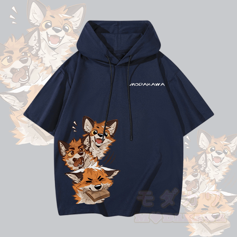 MODAKAWA X atka Funny Fox Graphic Short Sleeve Hoodie - Purplish Blue - 3XL - image 2