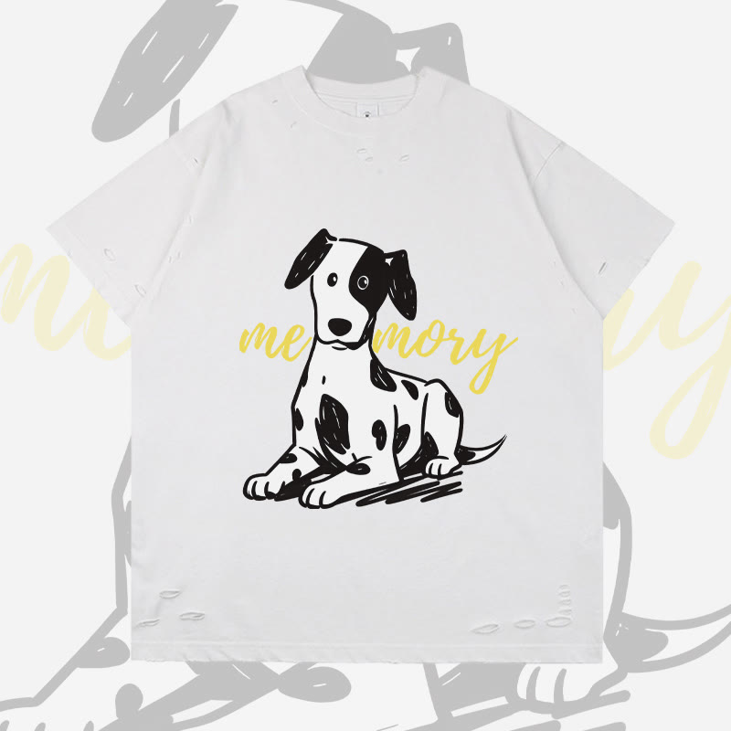 MODAKAWA Lying Spotted Dog Graphic Ripped T-shirt - White - 2XL - image 2