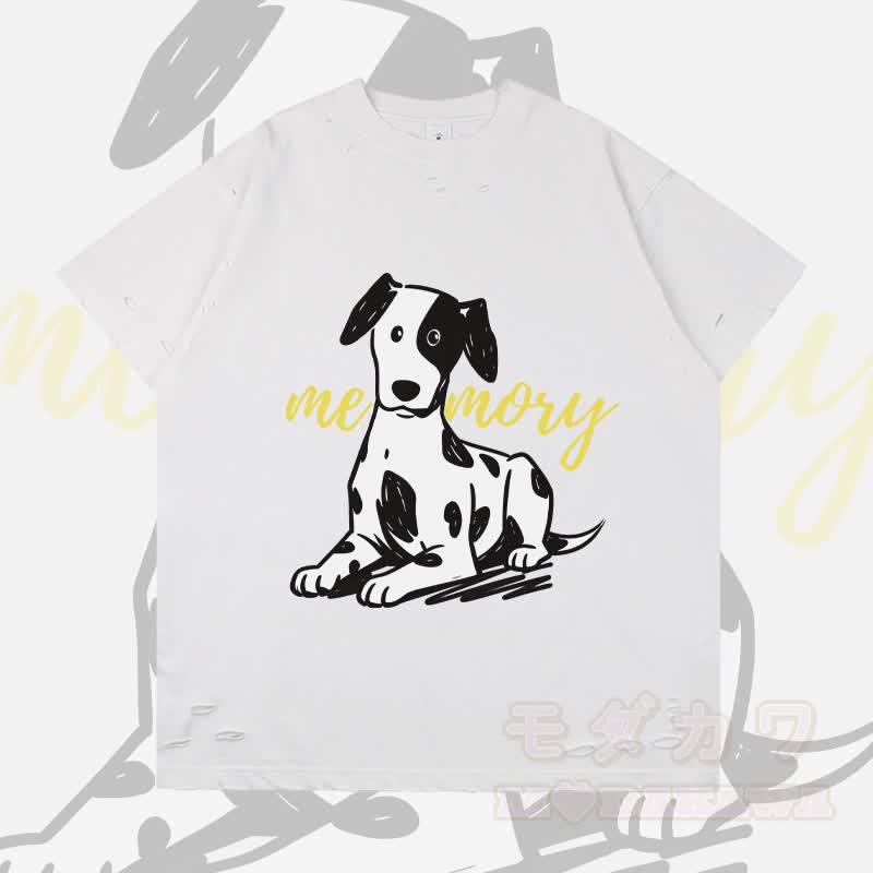 MODAKAWA Lying Spotted Dog Graphic Ripped T-shirt - White - 2XL - image 2