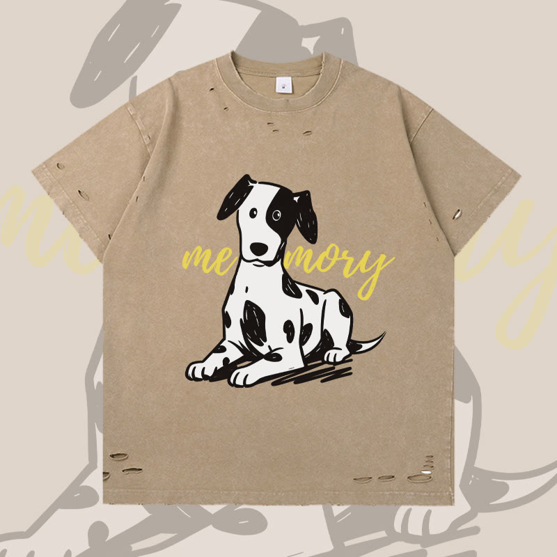 MODAKAWA Lying Spotted Dog Graphic Ripped T-shirt - Brown - 2XL - image 3