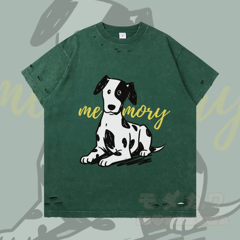 MODAKAWA Lying Spotted Dog Graphic Ripped T-shirt - Dark Green - 2XL - image 4