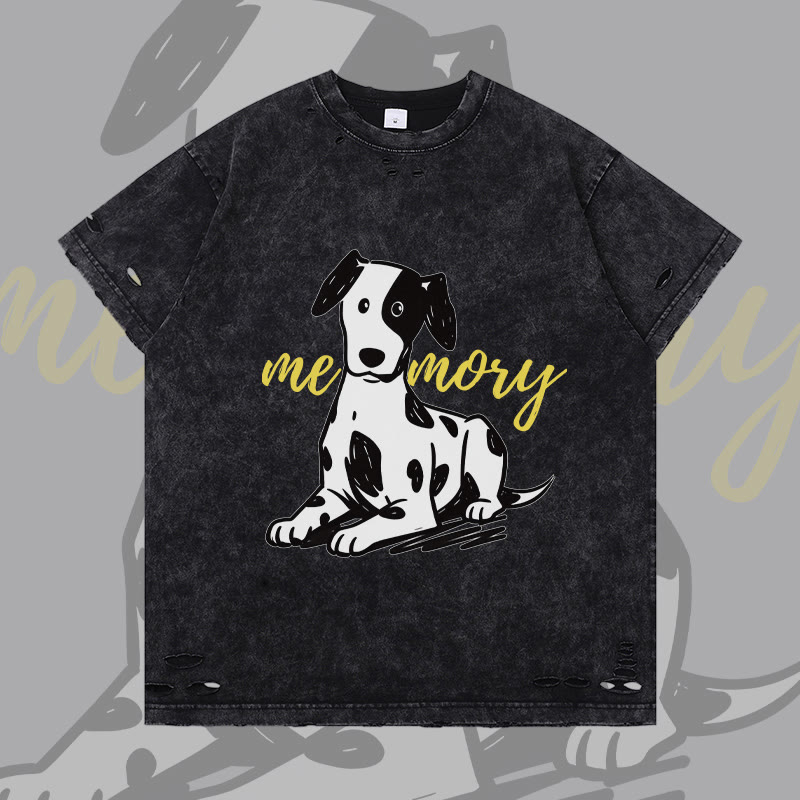 MODAKAWA Lying Spotted Dog Graphic Ripped T-shirt - Black - 2XL - image 1