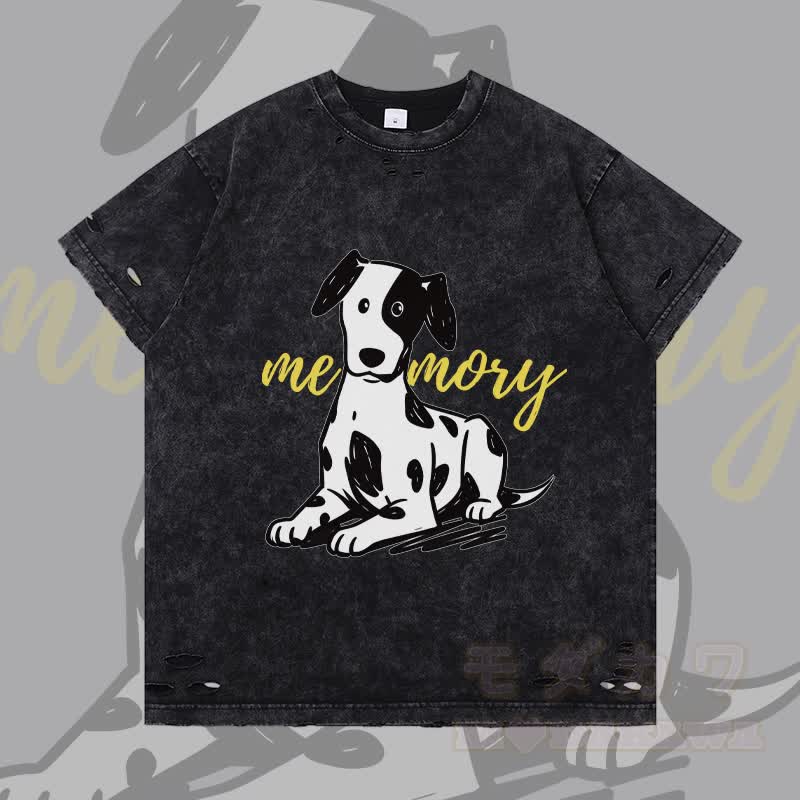 MODAKAWA Lying Spotted Dog Graphic Ripped T-shirt - Black - 2XL - image 1