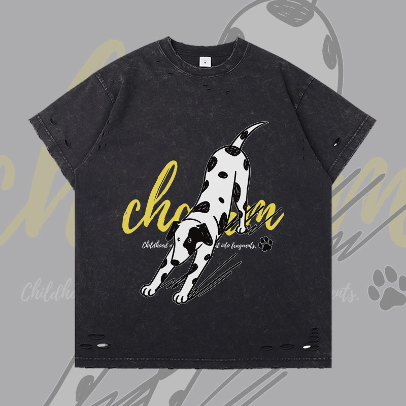 MODAKAWA Stretching Spotted Dog Graphic Ripped T-shirt - Black - 2XL - image 2