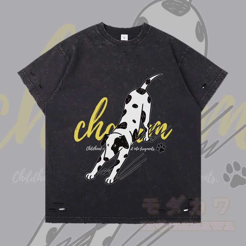 MODAKAWA Stretching Spotted Dog Graphic Ripped T-shirt - Black - 2XL - image 2