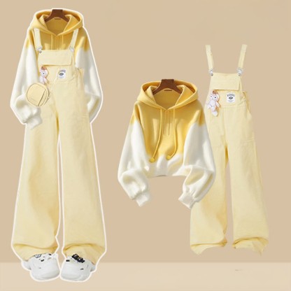 Gradient Hoodie Denim Overalls Matching Outfit - Set A - 3XL - image 1