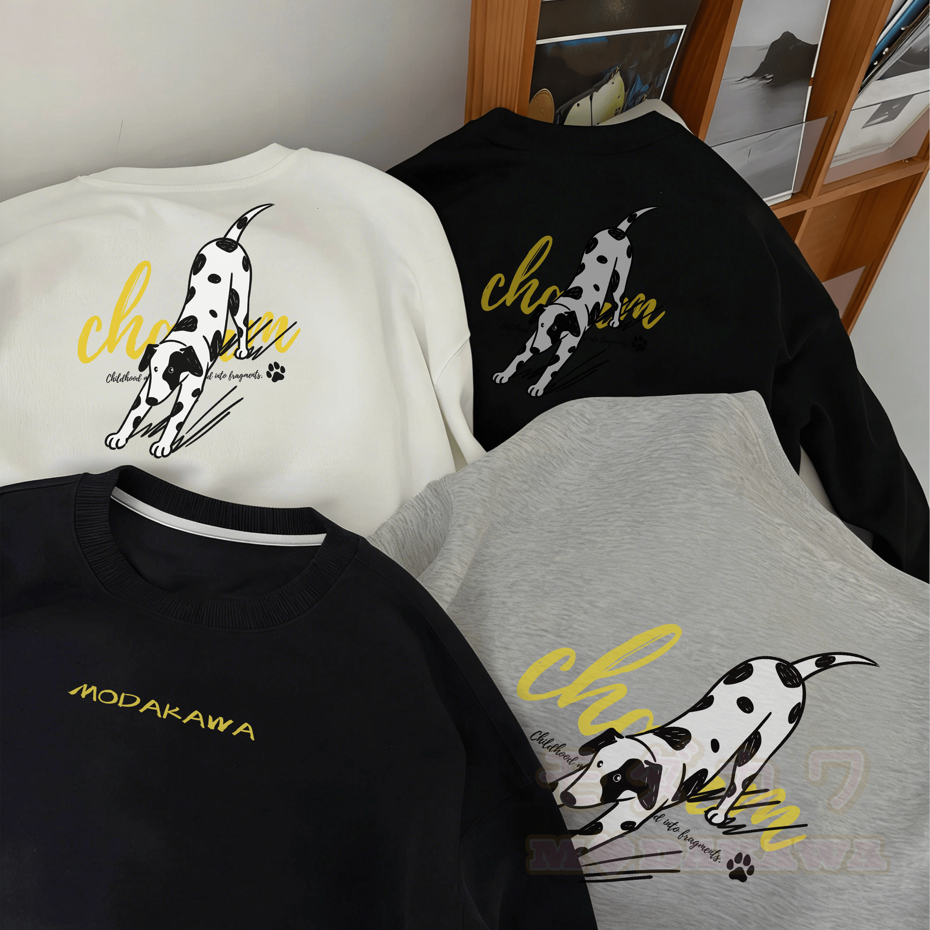 MODAKAWA Stretching Spotted Dog Graphic Unisex Sweatshirt - image 1