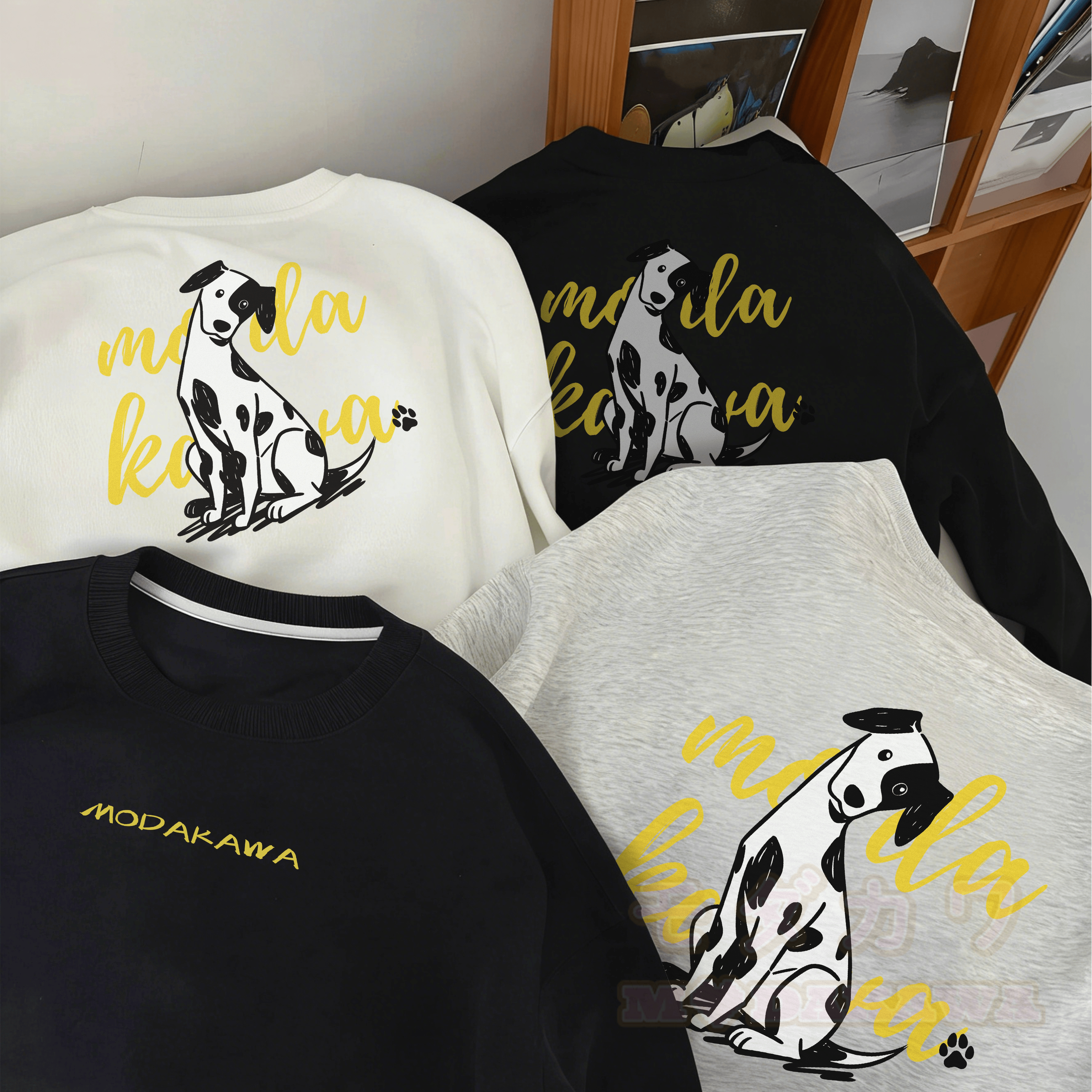 MODAKAWA Playful Spotted Dog Graphic Unisex Sweatshirt - image 1