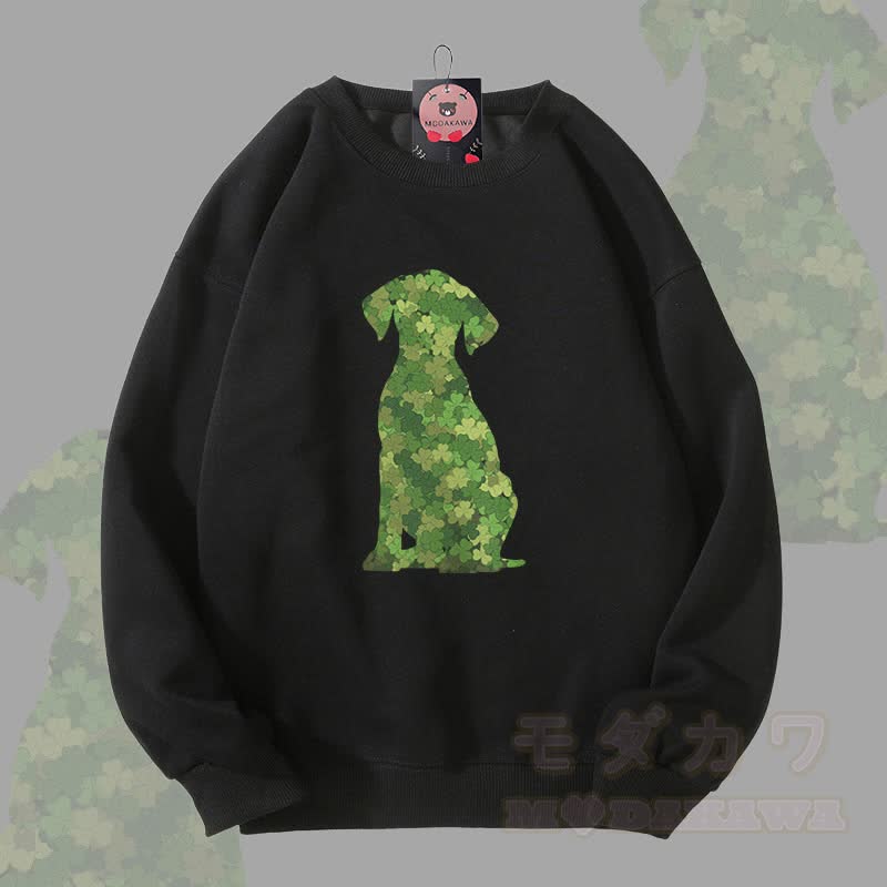 MODAKAWA Clover Dog Graphic Unisex Sweatshirt - Black - 5XL - image 1