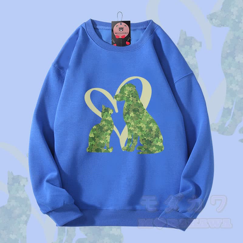 MODAKAWA Clover Cat and Dog Graphic Unisex Sweatshirt - Royal Blue - 5XL - image 2