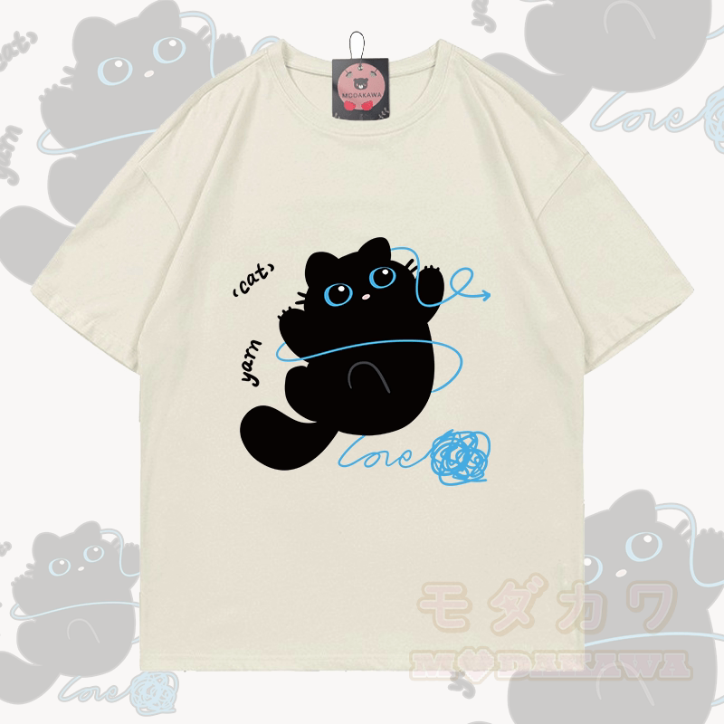 MODAKAWA Funny Black Cat Graphic Couple Top - T-shirt - Beige - 5XL - image 3
