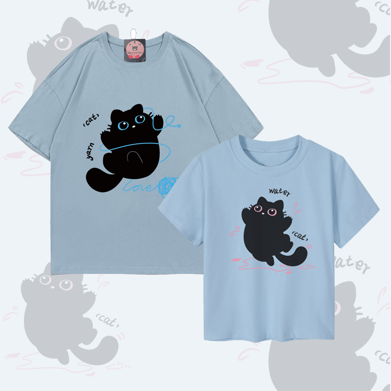 MODAKAWA Funny Black Cat Graphic Couple Top - image 1