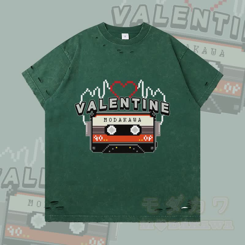 MODAKAWA VALENTINE Cassette Graphic Ripped T-shirt - Dark Green - 2XL - image 1