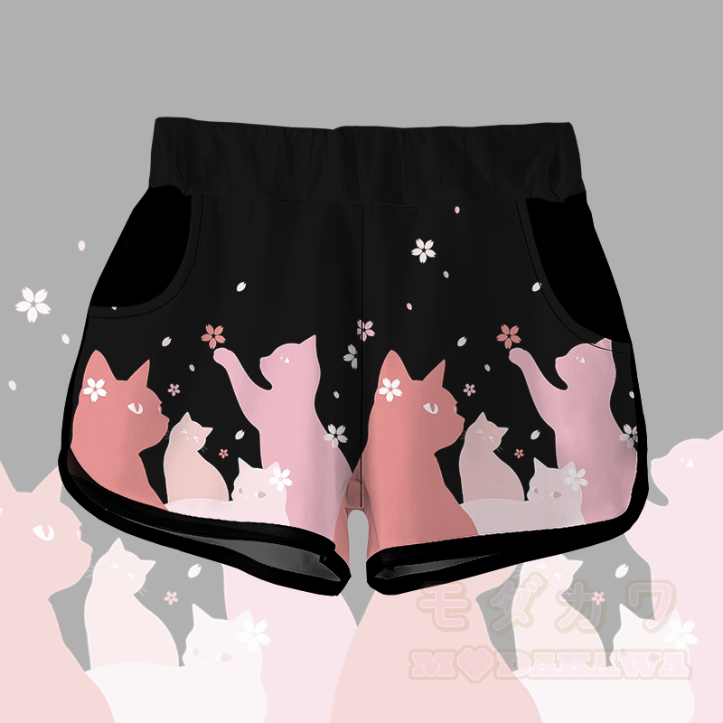 MODAKAWA Sakura Cat Graphic Shorts - Black - 5XL - image 4