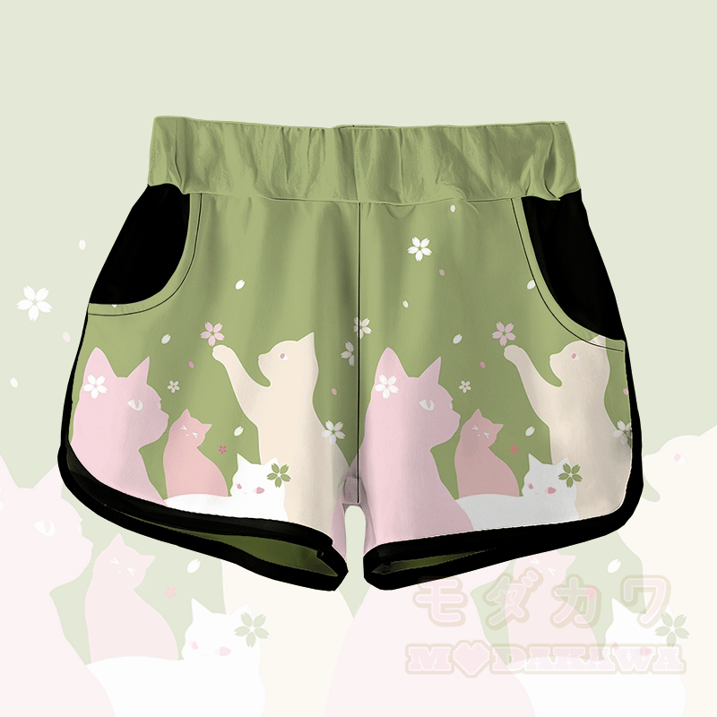 MODAKAWA Sakura Cat Graphic Shorts - Green - 5XL - image 2