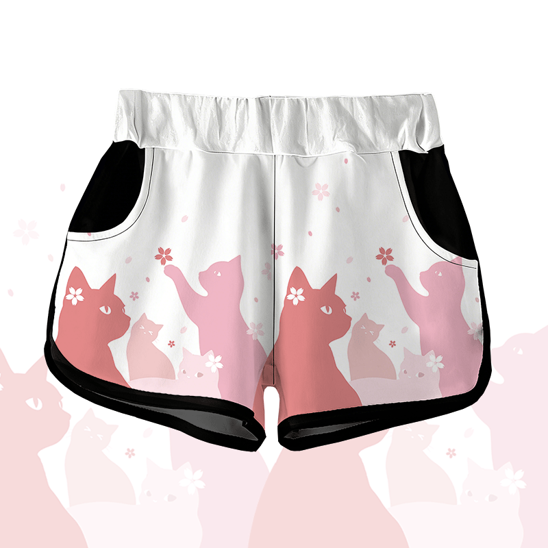 MODAKAWA Sakura Cat Graphic Shorts - White - 5XL - image 1