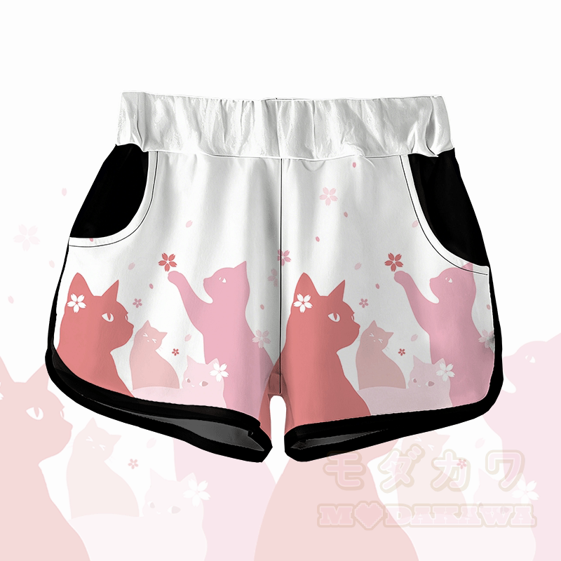 MODAKAWA Sakura Cat Graphic Shorts - White - 5XL - image 1