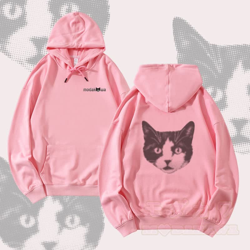 MODAKAWA Shocked Cat Graphic Streetwear Pullover Hoodie - Pink - 5XL - image 2
