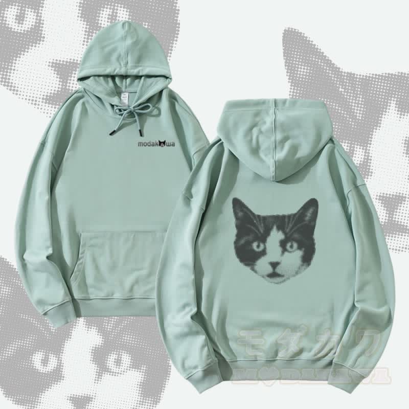 MODAKAWA Shocked Cat Graphic Streetwear Pullover Hoodie - Green - 5XL - image 1