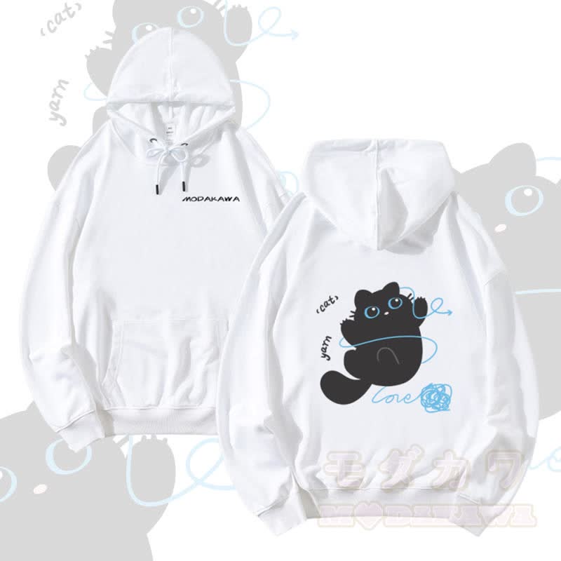 MODAKAWA Cat with Yarn Graphic Streetwear Pullover Hoodie - White - 5XL - image 3