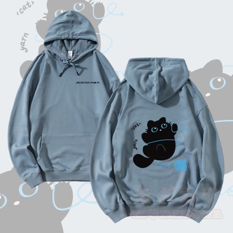 MODAKAWA Cat with Yarn Graphic Streetwear Pullover Hoodie - Dusty Blue - 5XL - image 2