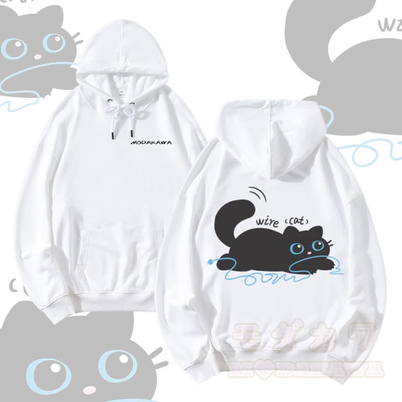 MODAKAWA Cat with Wire Graphic Streetwear Pullover Hoodie - White - 5XL - image 2
