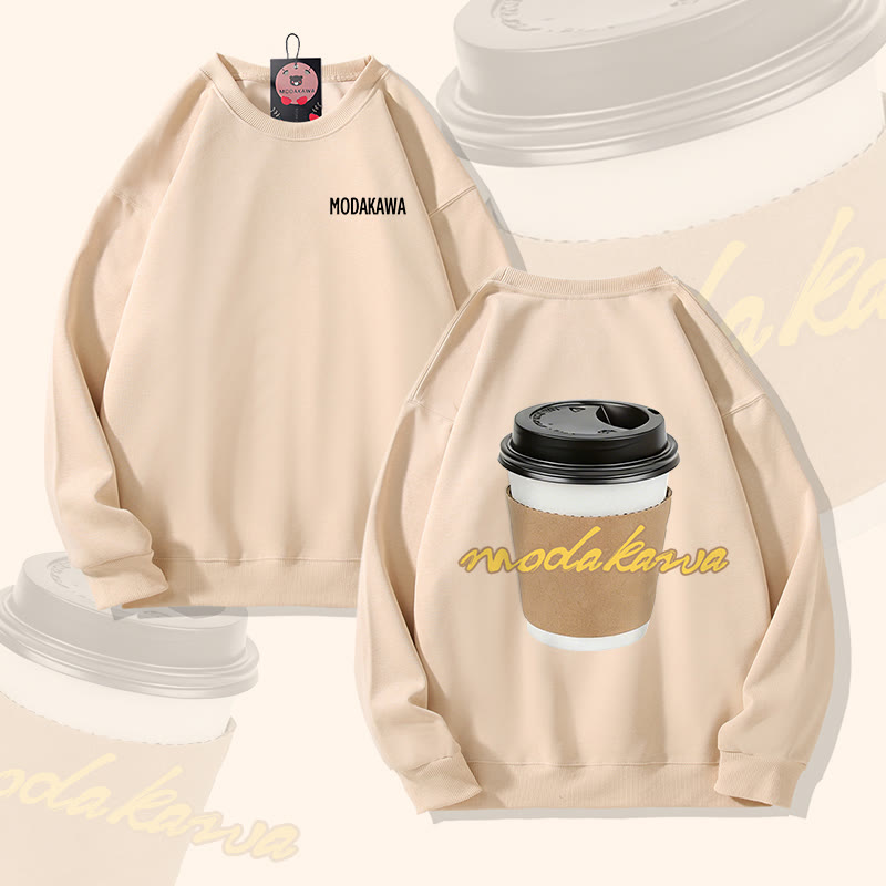 MODAKAWA Coffee Cup Graphic Unisex Sweatshirt - Apricot - 5XL - image 1
