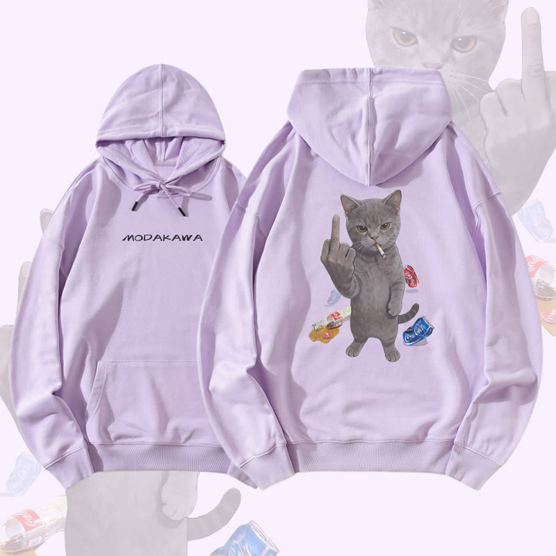 MODAKAWA Defiant Smoking Cat Graphic Cotton-Blend Matching Hoodie - Purple - 5XL - image 1