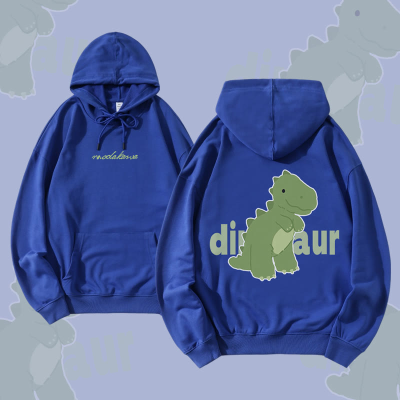 MODAKAWA Cute Dinosaur Graphic Cotton-Blend Matching Hoodie - Royal Blue - 5XL - image 1