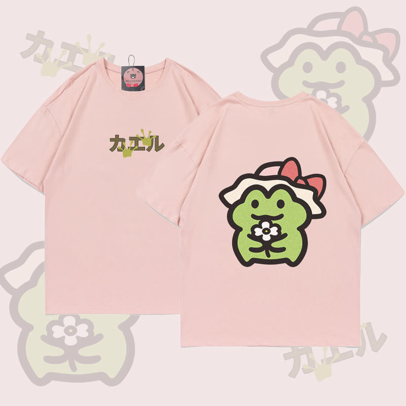 Flower Frog Graphic T-shirt - Pink - 5XL - image 1