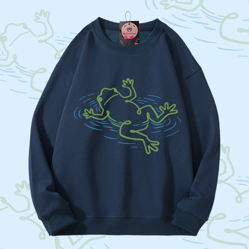 Floating Frog Graphic Unisex Sweatshirt - Purplish Blue - 5XL - image 1