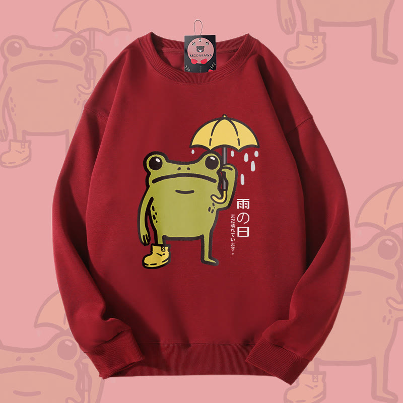 Rainy Frog Graphic Unisex Sweatshirt - Wine Red - 5XL - image 2