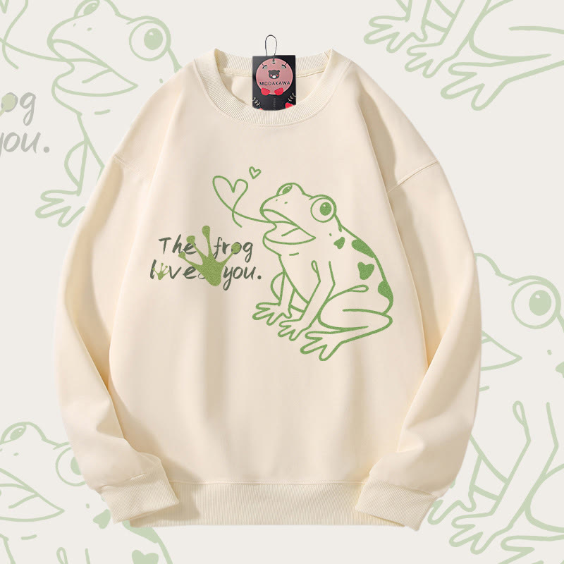 THE FROG LOVE YOU Frog Graphic Unisex Sweatshirt - Beige - 5XL - image 1