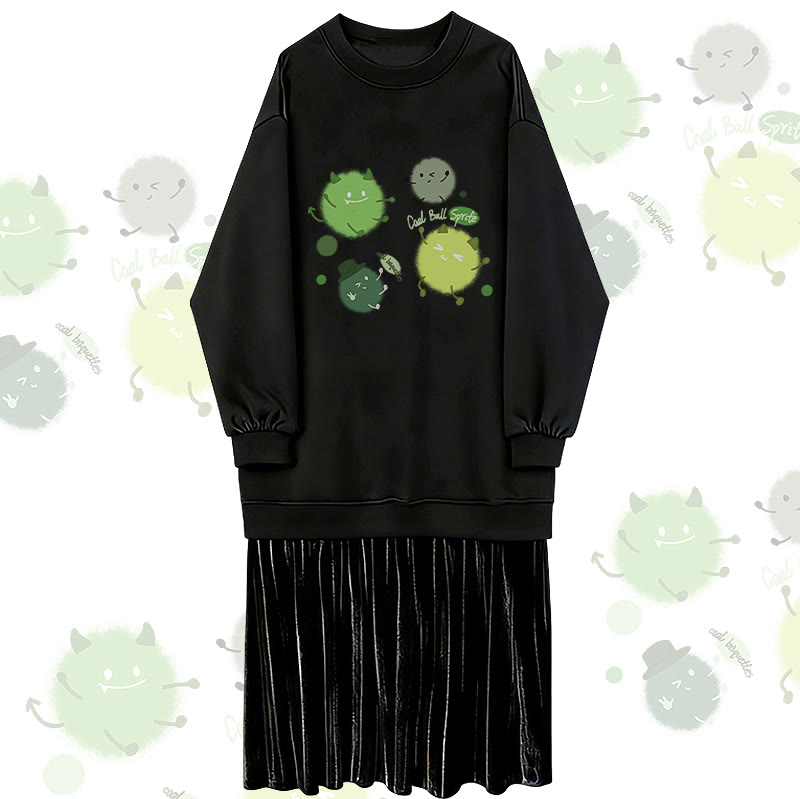 Cute Germ Graphic Faux Layered Fleece Lined Sweatshirt Dress - Black - 2XL - image 1